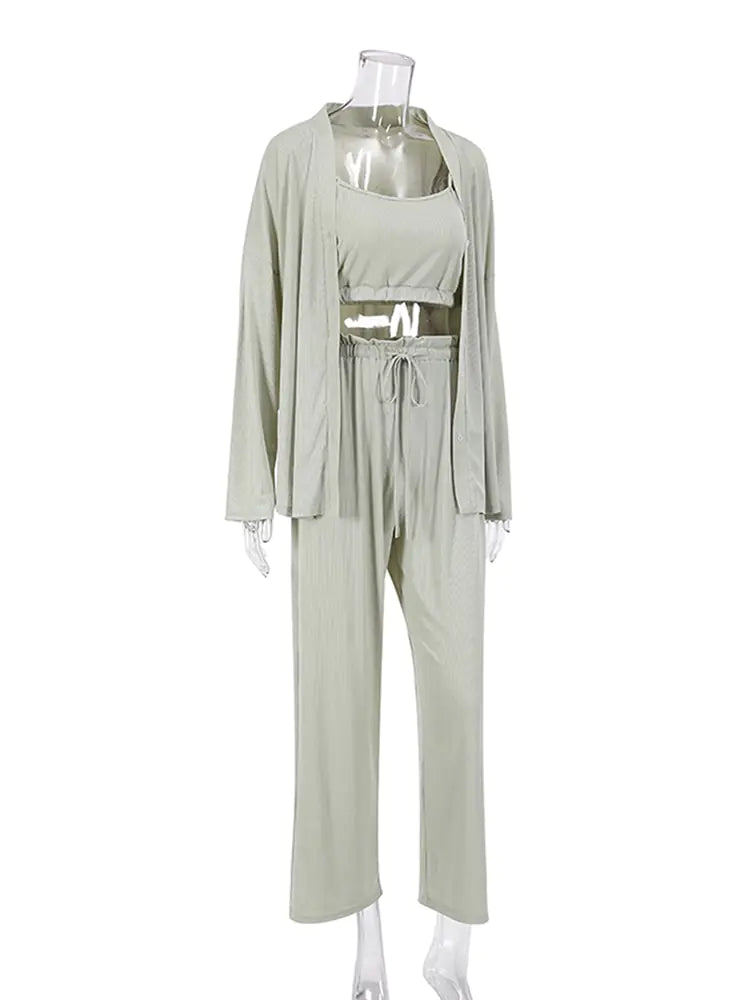 Ribbed Drop Sleeves Women's Sleepwear Set