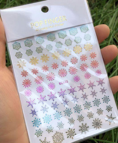 Iridescent Silver Laser Snowflakes 3D Nail Stickers