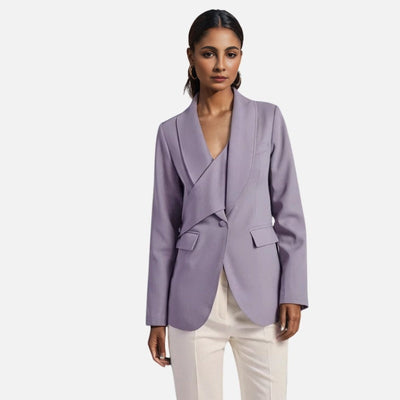 Irregular waist cinching purple suit tie with waist cinching and splicing design casual jacket - Korvel