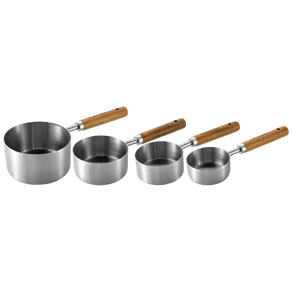 Ensemble de tasses à mesurer en acier inoxydable avec poignée en bois