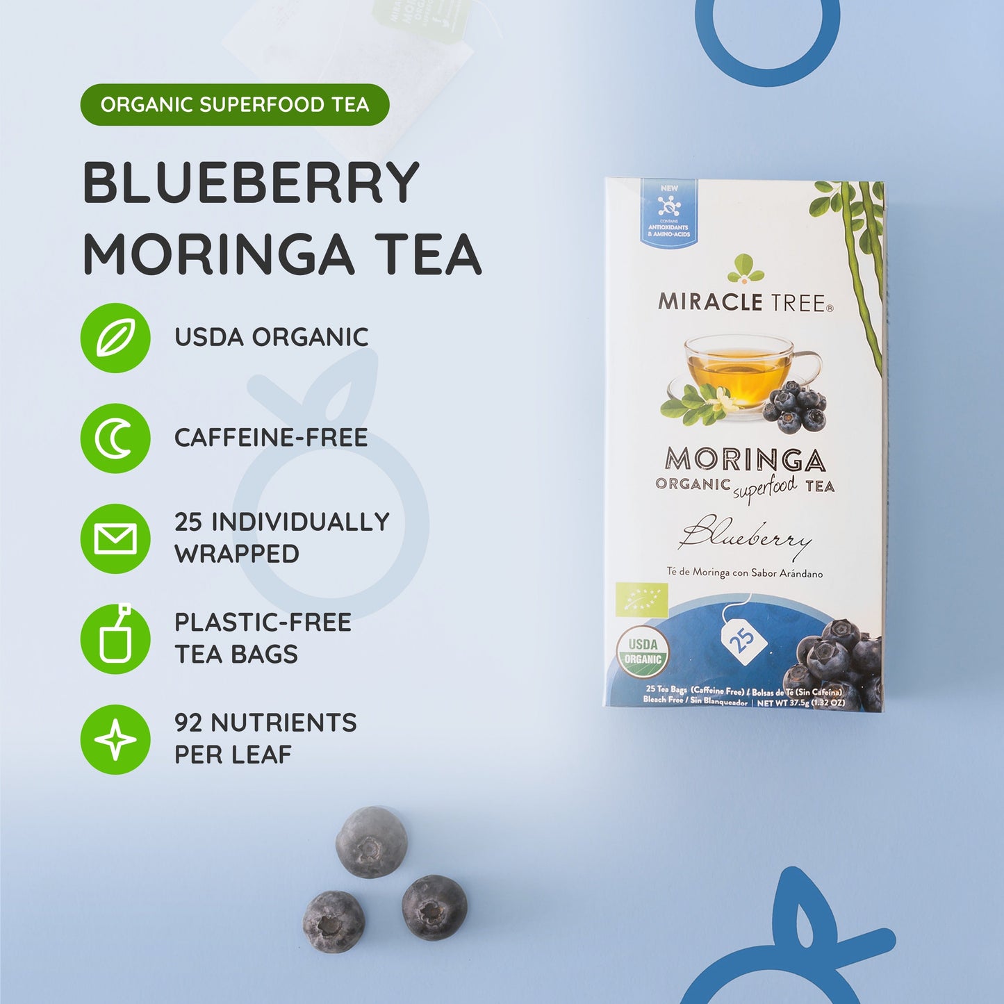 Organic Moringa Tea with Blueberry Flavor