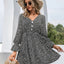 Ivy Lane Decorative Button V-Neck Flounce Sleeve Dress