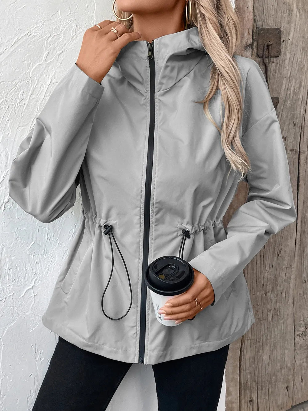 Ivy Lane Drawstring Zip Up Hooded Jacket - Korvel