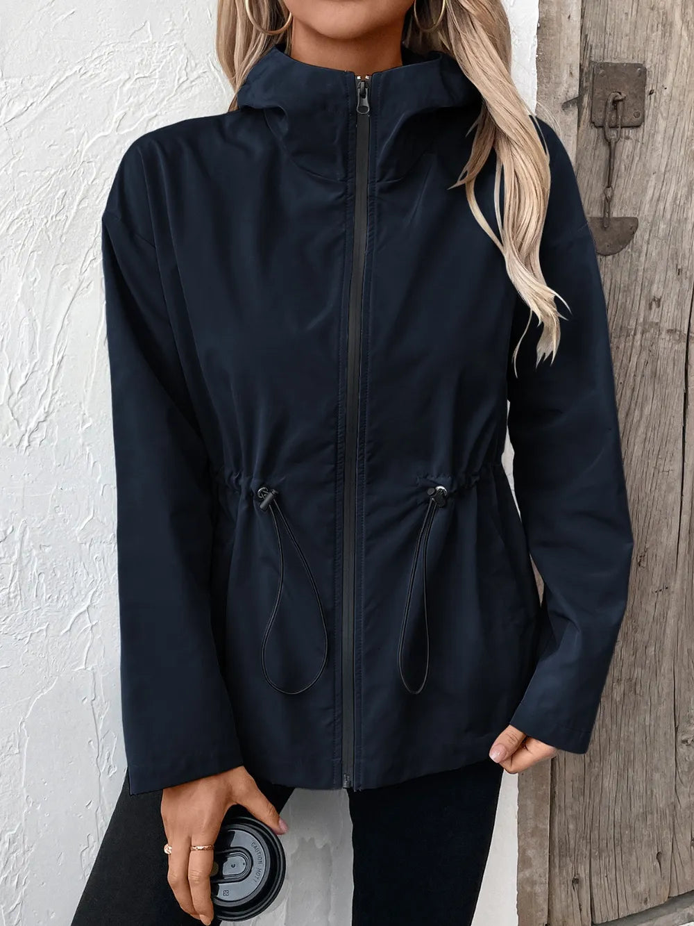 Ivy Lane Drawstring Zip Up Hooded Jacket - Korvel