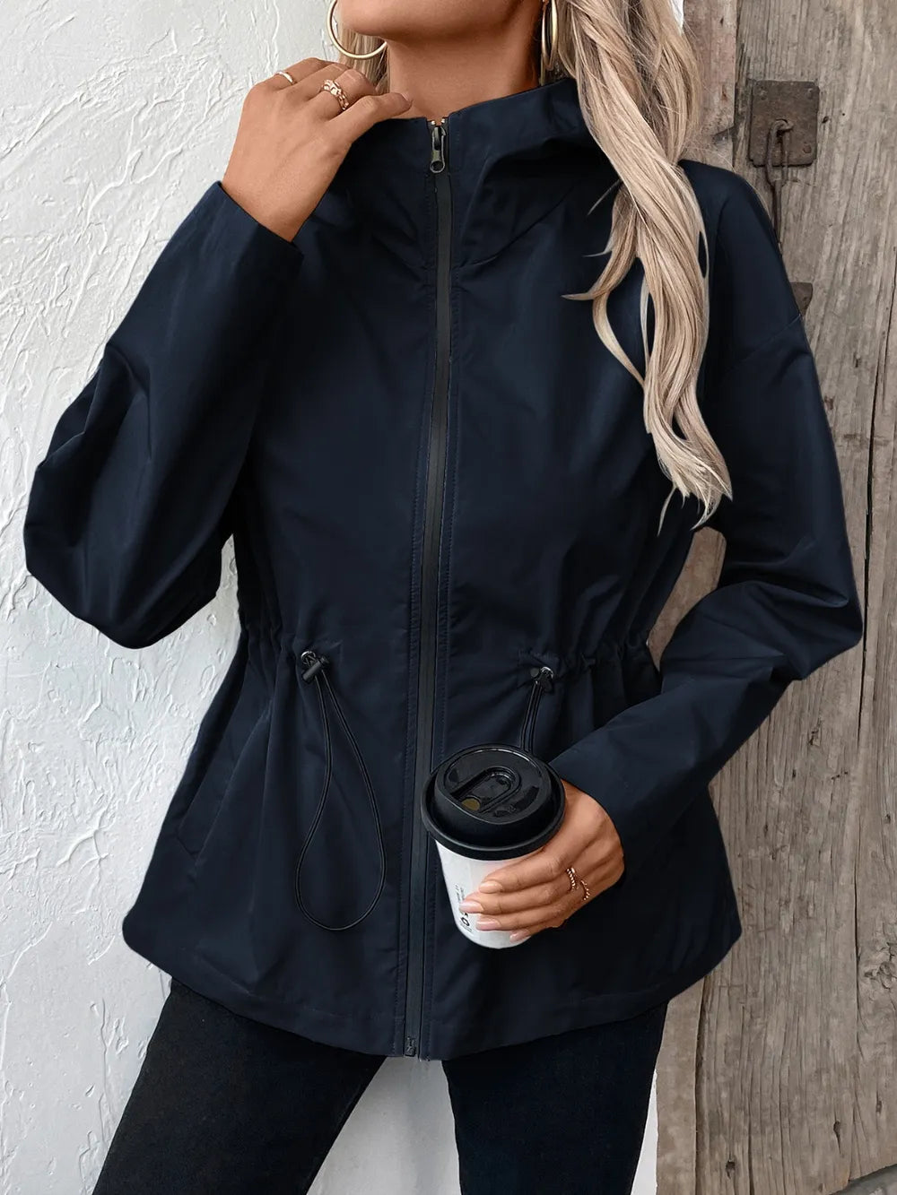 Ivy Lane Drawstring Zip Up Hooded Jacket - Korvel