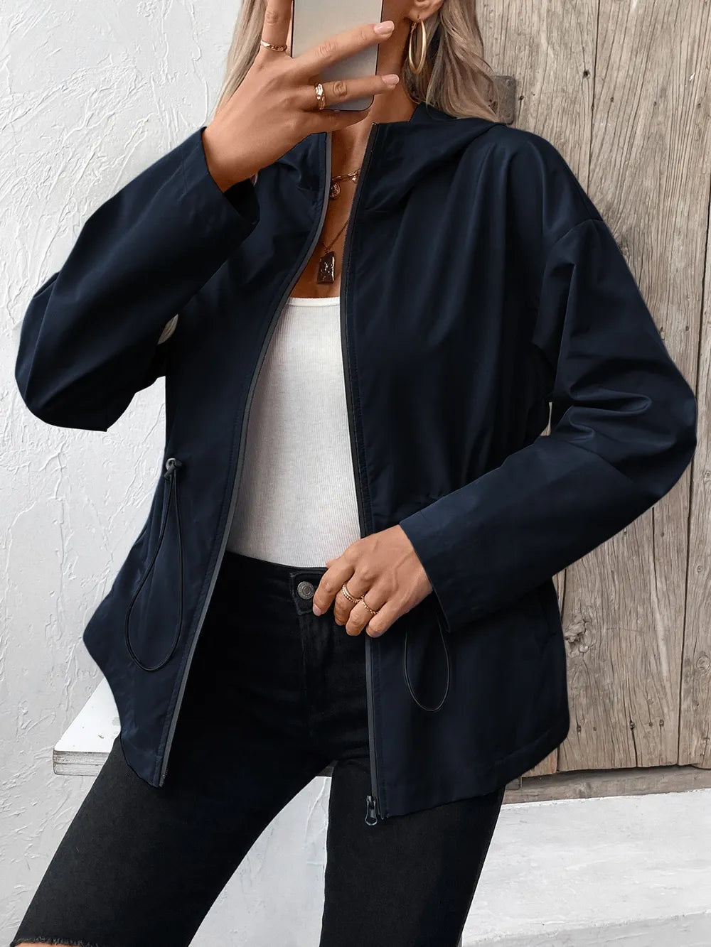 Ivy Lane Drawstring Zip Up Hooded Jacket - Korvel