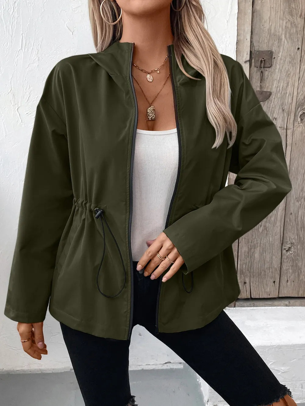 Ivy Lane Drawstring Zip Up Hooded Jacket - Korvel