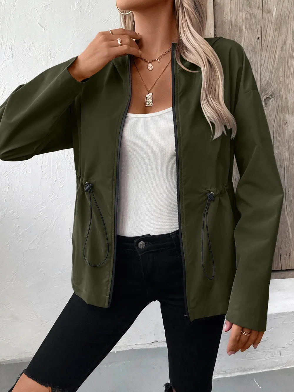 Ivy Lane Drawstring Zip Up Hooded Jacket - Korvel