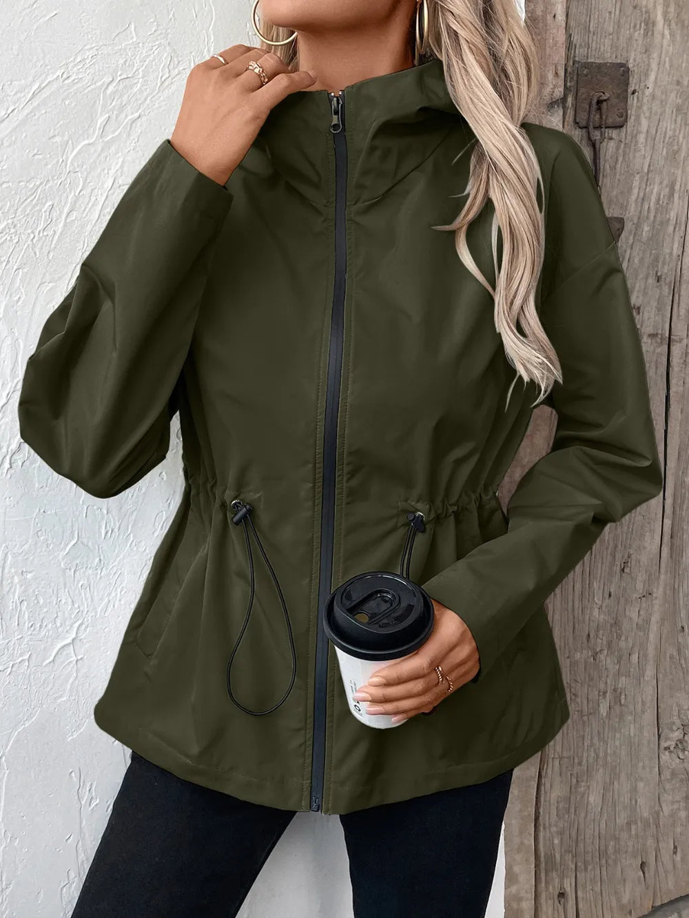 Ivy Lane Drawstring Zip Up Hooded Jacket - Korvel