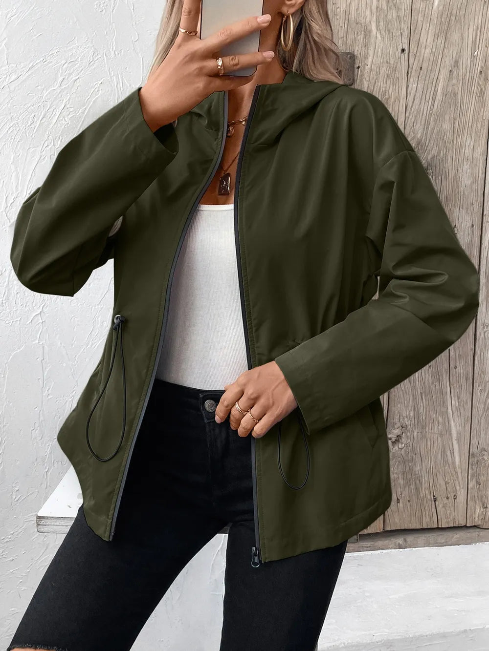 Ivy Lane Drawstring Zip Up Hooded Jacket - Korvel
