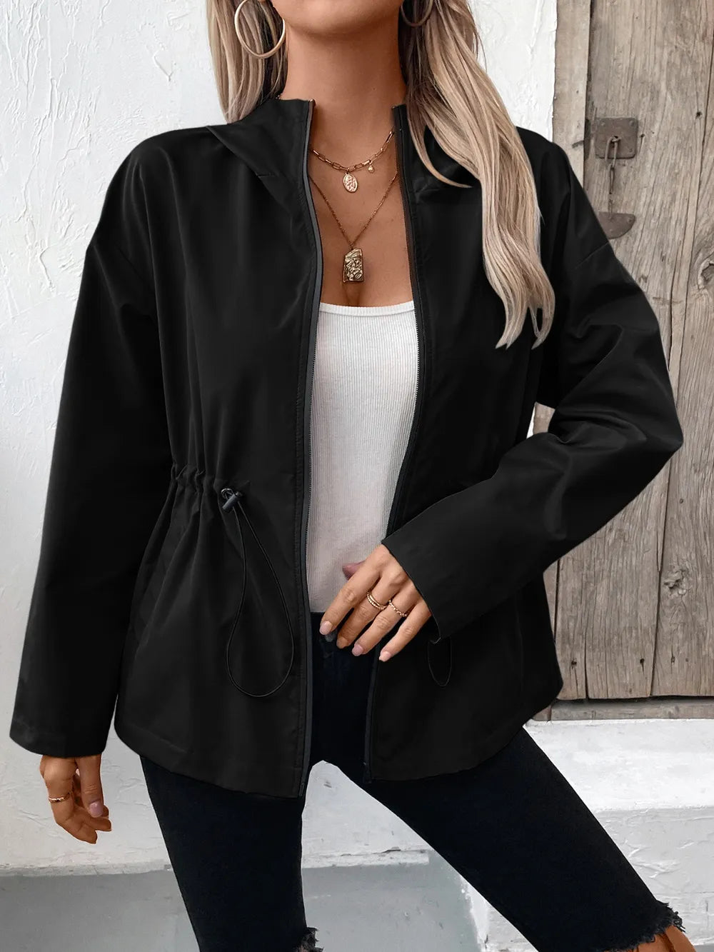 Ivy Lane Drawstring Zip Up Hooded Jacket - Korvel
