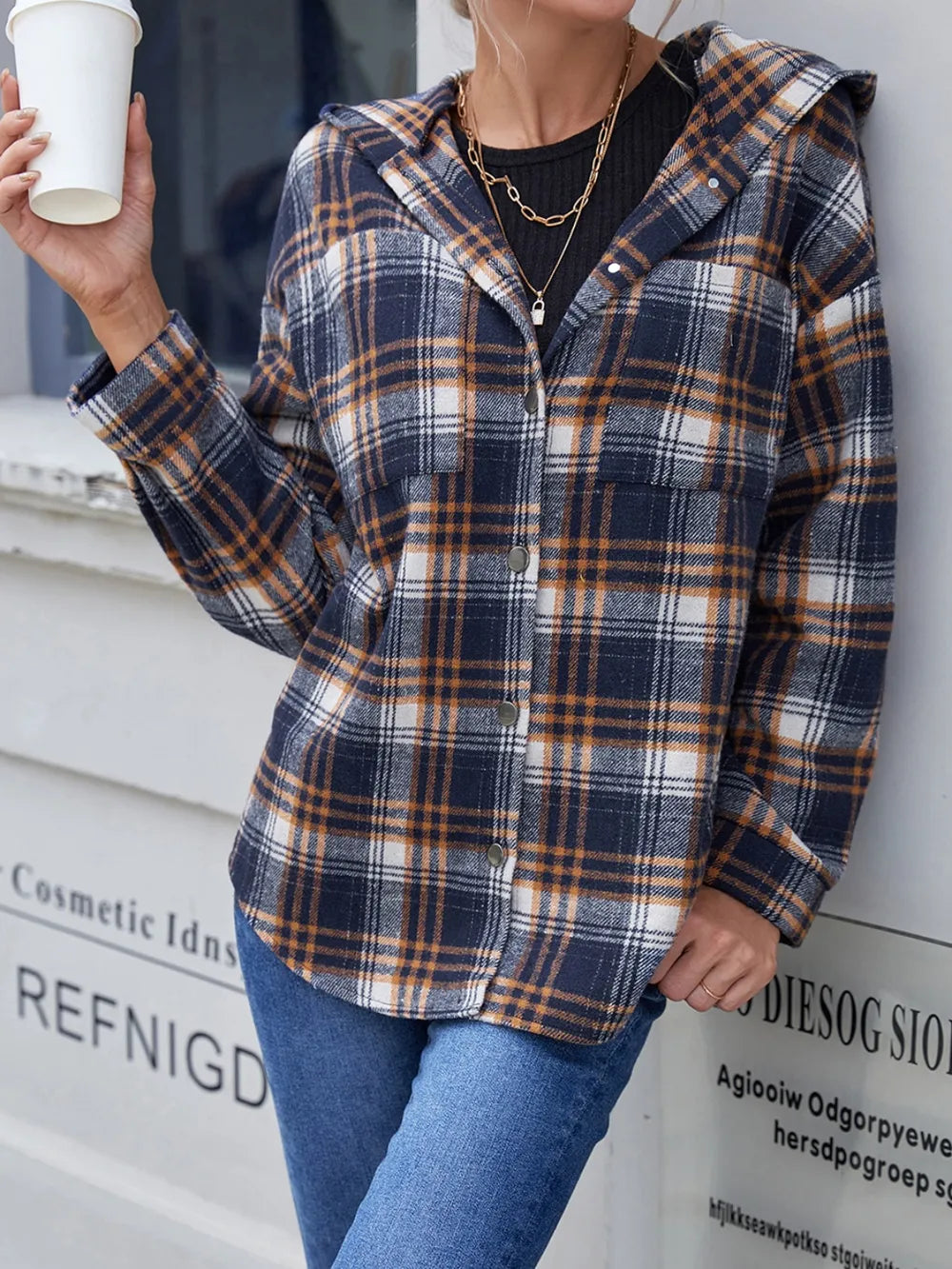 Ivy Lane Plaid Button Up Long Sleeve Hooded Jacket - Korvel