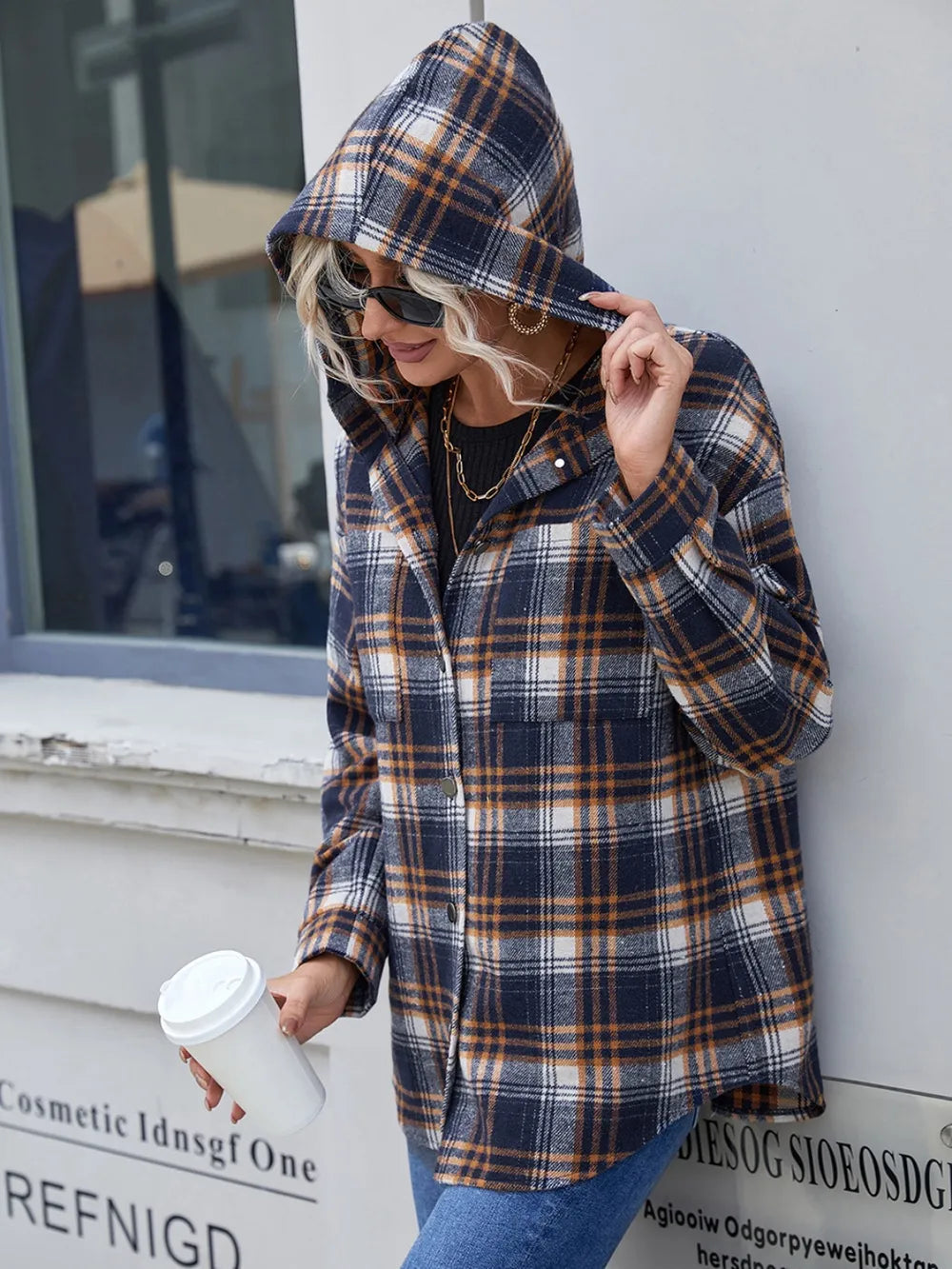 Ivy Lane Plaid Button Up Long Sleeve Hooded Jacket - Korvel