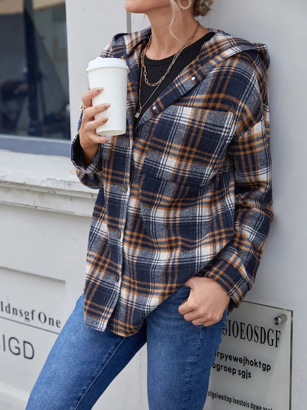 Ivy Lane Plaid Button Up Long Sleeve Hooded Jacket - Korvel