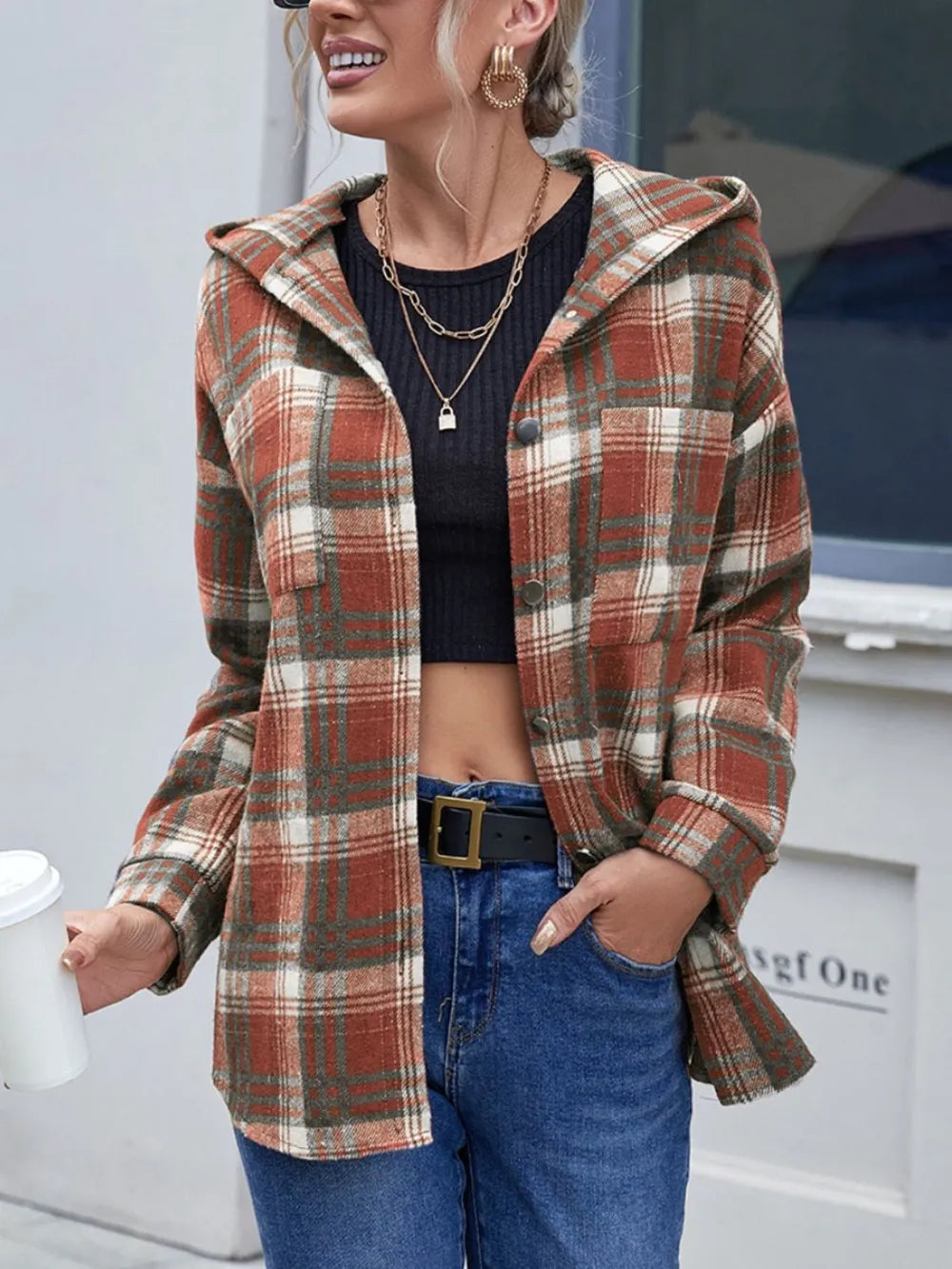 Ivy Lane Plaid Button Up Long Sleeve Hooded Jacket - Korvel