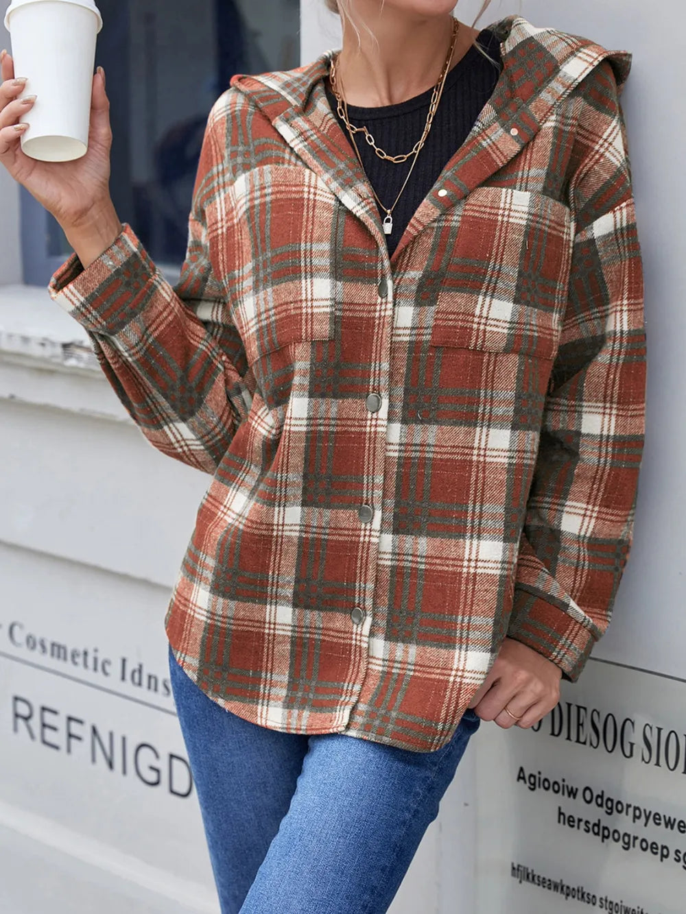 Ivy Lane Plaid Button Up Long Sleeve Hooded Jacket - Korvel