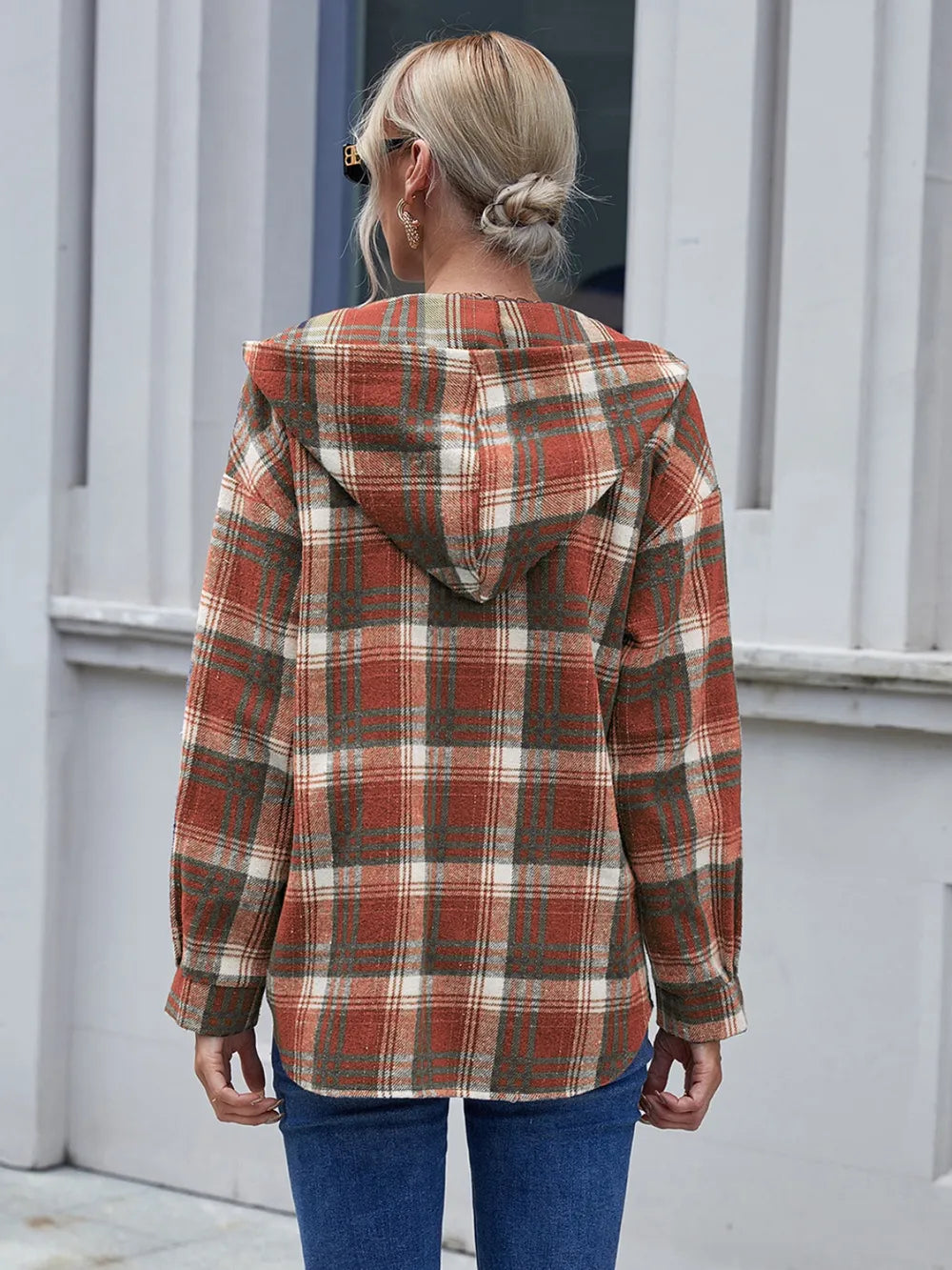 Ivy Lane Plaid Button Up Long Sleeve Hooded Jacket - Korvel