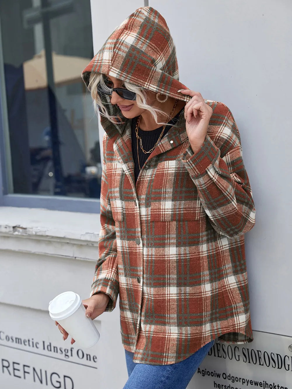 Ivy Lane Plaid Button Up Long Sleeve Hooded Jacket - Korvel