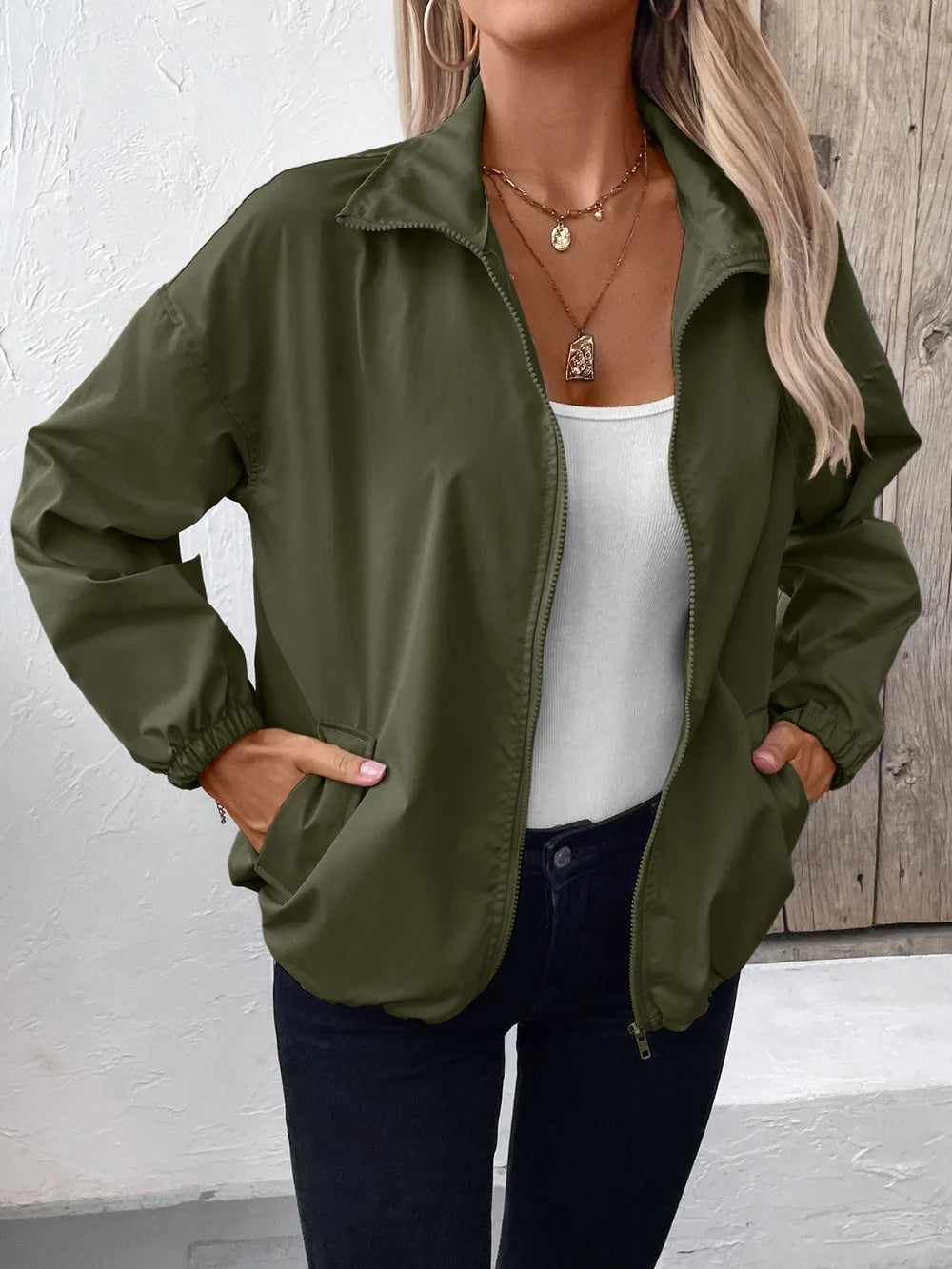 Ivy Lane Pocketed Zip Up Long Sleeve Jacket - Korvel