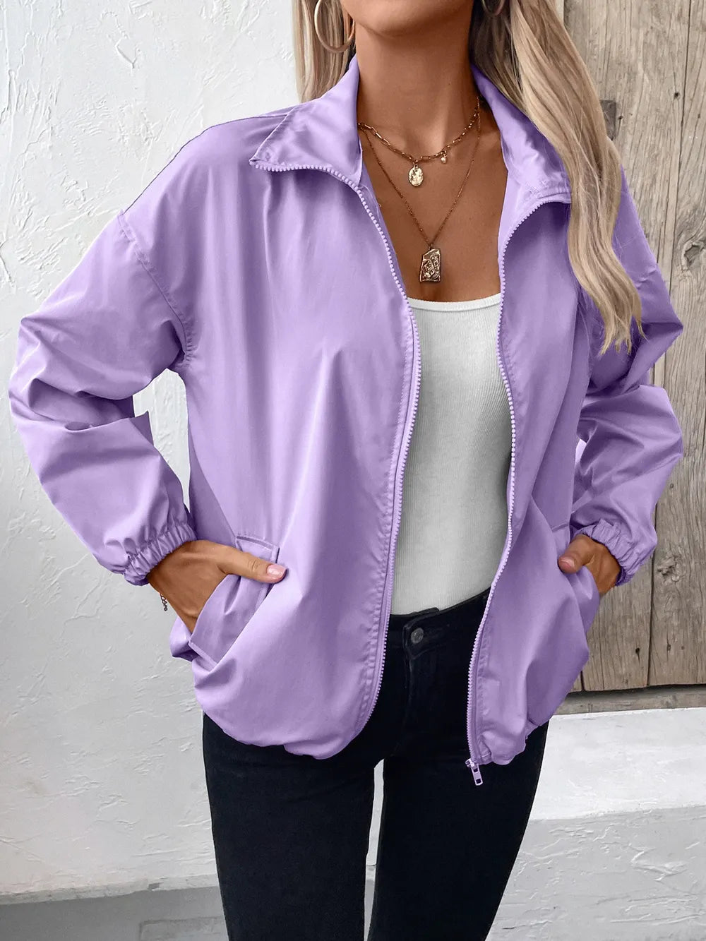 Ivy Lane Pocketed Zip Up Long Sleeve Jacket - Korvel