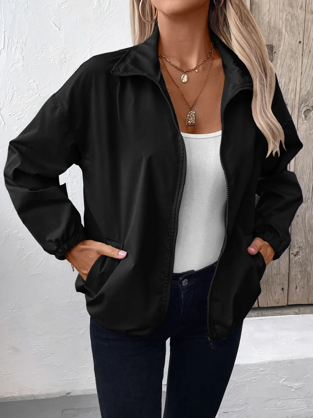 Ivy Lane Pocketed Zip Up Long Sleeve Jacket - Korvel