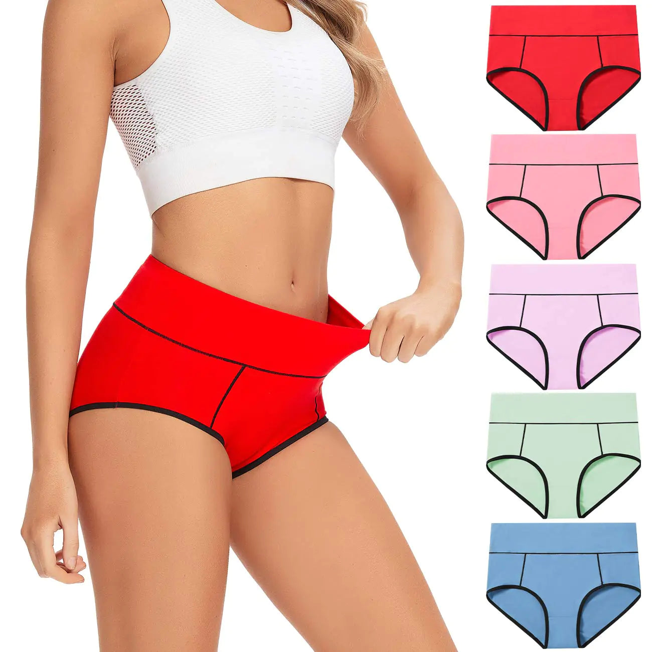 POKARLA Women's High Waist Full Coverage Briefs - 5 Pack