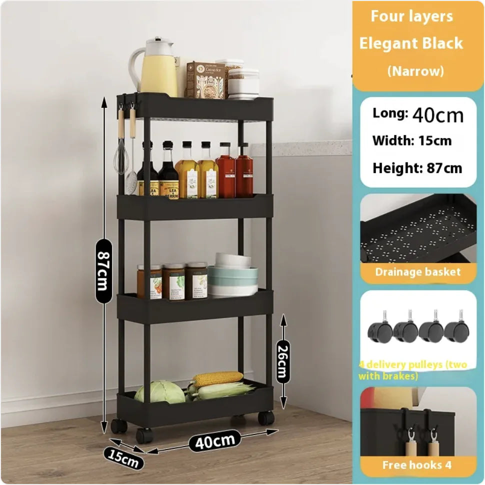 Multi-Tier Kitchen Storage Cart - Versatile & Modern Design