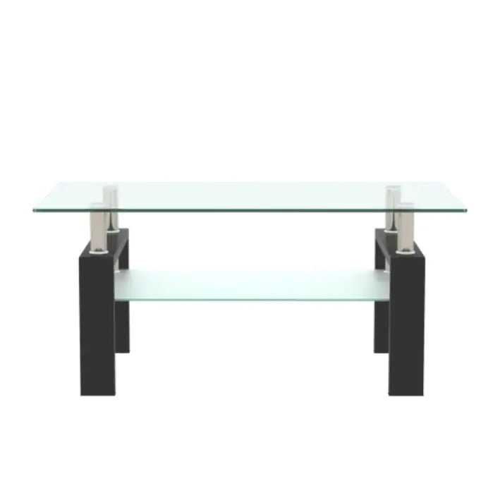 Mesa de café rectangular moderna de vidrio negro para sala de estar