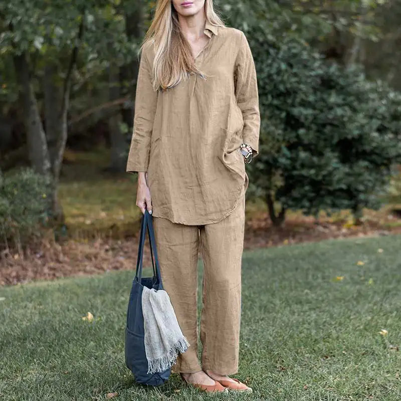 Ensemble élégant décontracté avec chemise ample et pantalon large