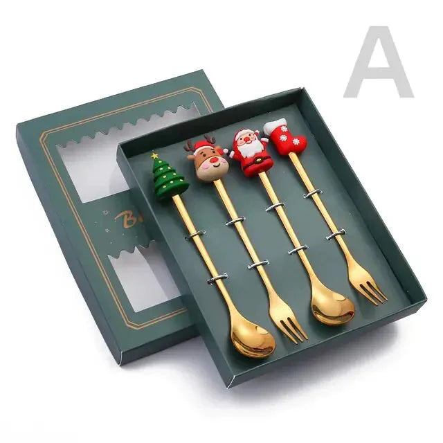 Juego de Cubiertos Navideño Festivo: Cuchara y Tenedor Elegantes