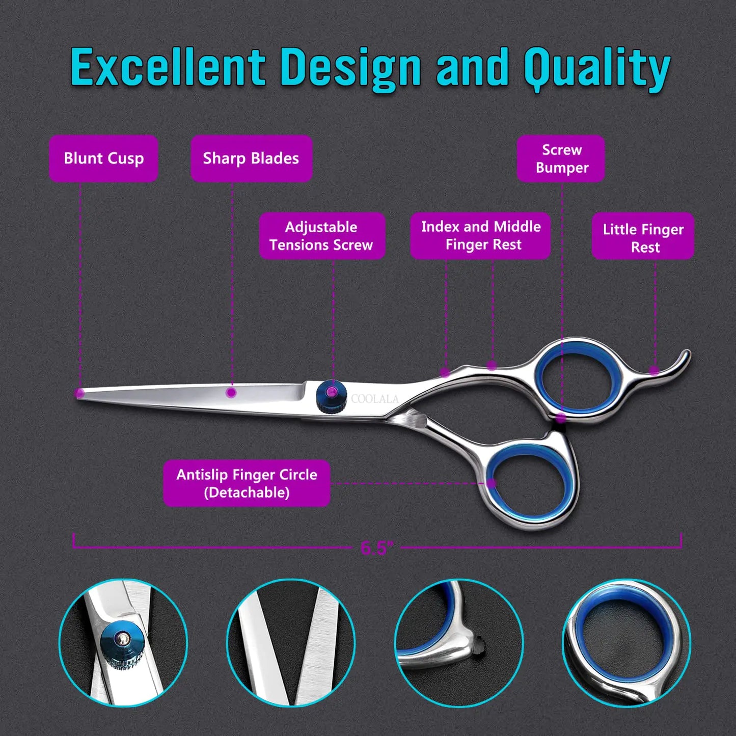 Ciseaux de coupe de cheveux en acier inoxydable premium - 6,5 pouces
