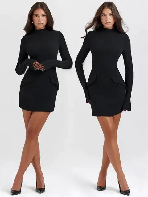 Robe Mini Bleu Foncé Taille Haute Élégante