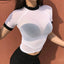 T-shirt en mesh transparent noir et blanc tendance pour femmes
