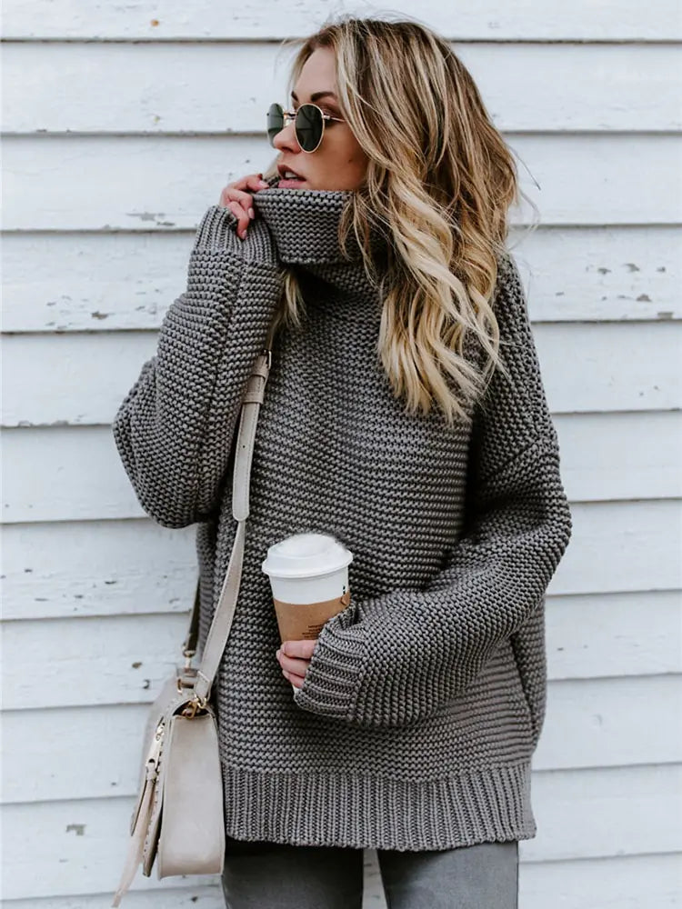 Pull en maille col roulé chaud pour femmes