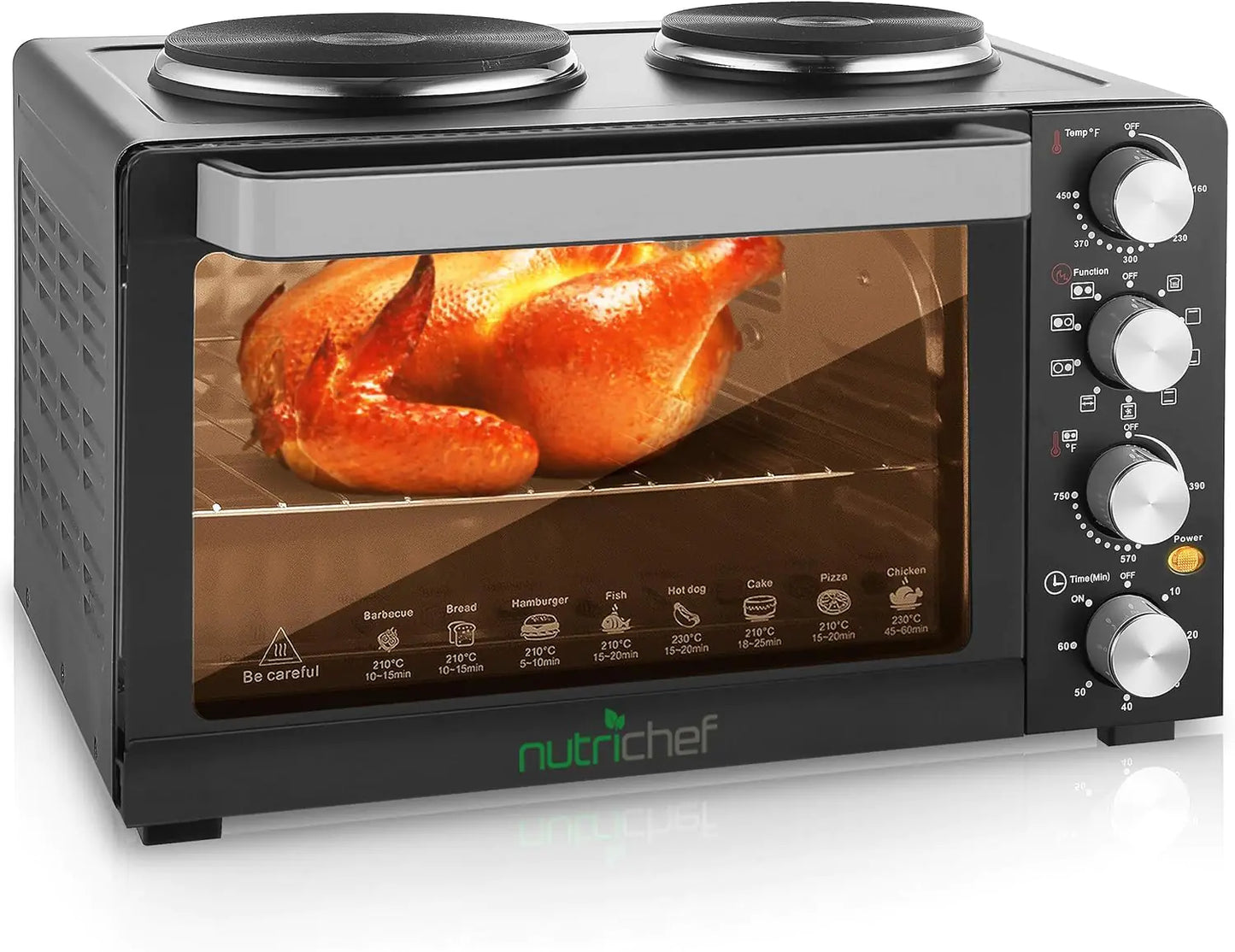 Four à cuisine multifonction NutriChef de 30 quarts et cuisinière à 2 brûleurs
