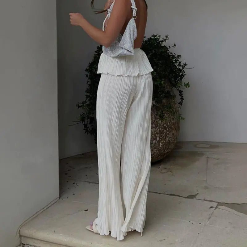 Ensemble élégant de pantalons larges taille haute