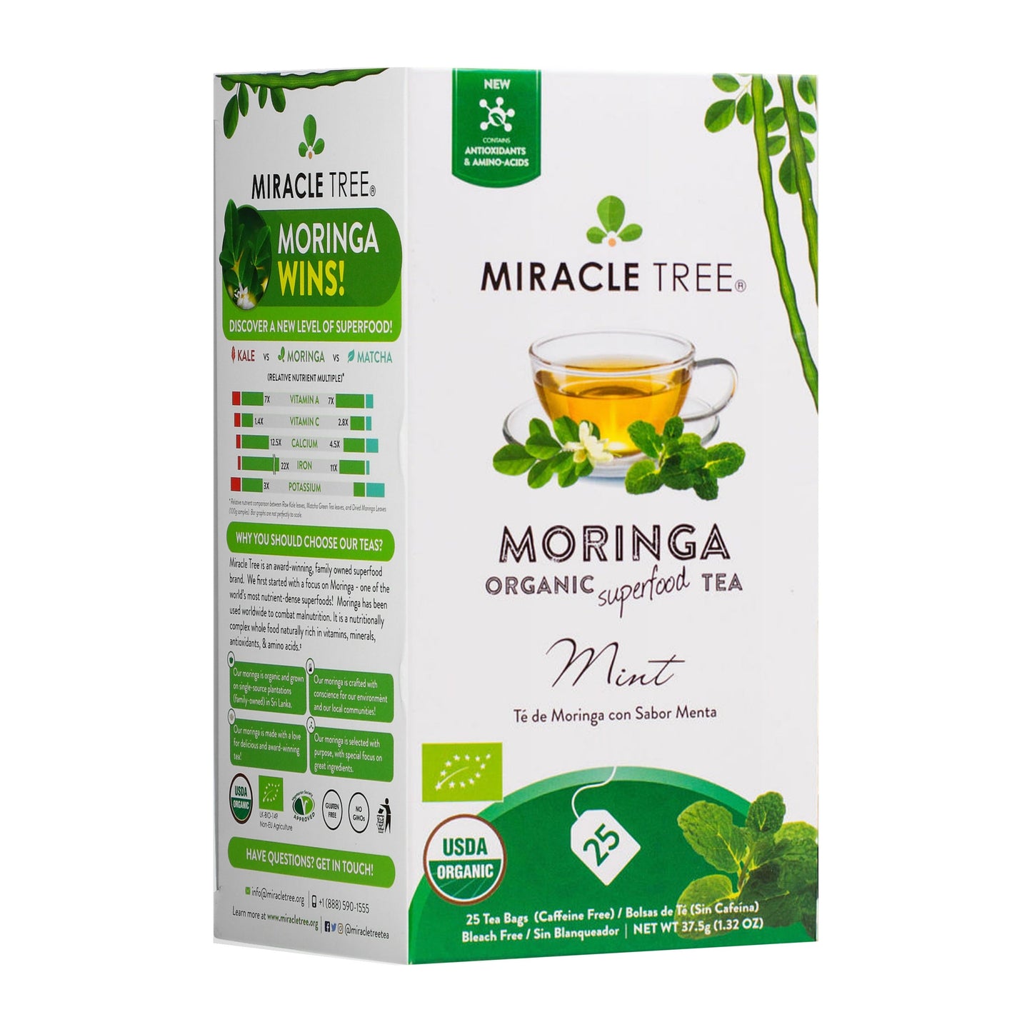 Organic Moringa Tea with Mint - 25 Wrapped Tea Bags