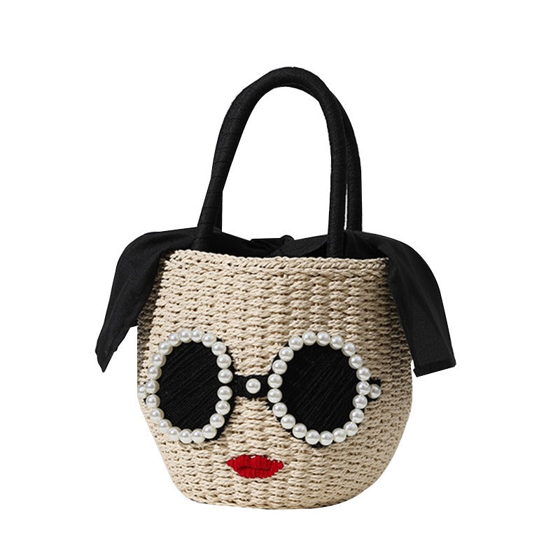Japanese Rattan Woven Handbag - Cute Cartoon Style