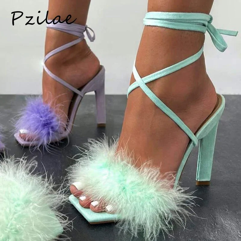 Feather Women High Heels - Elegant and Chic Footwear