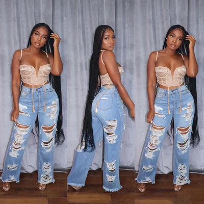 Elegant Splice Denim Jeans for Women - High Waist Slim Fit