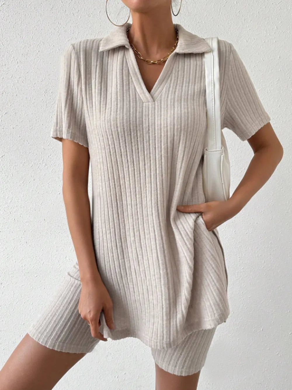 Johnny Collar Short Sleeve Top and Shorts Set - Korvel