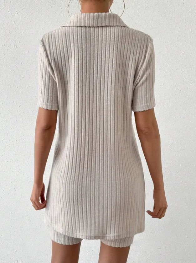 Johnny Collar Short Sleeve Top and Shorts Set - Korvel