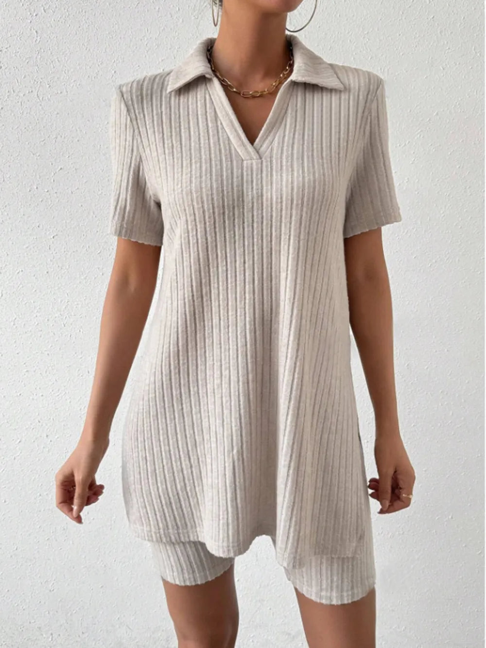 Johnny Collar Short Sleeve Top and Shorts Set - Korvel