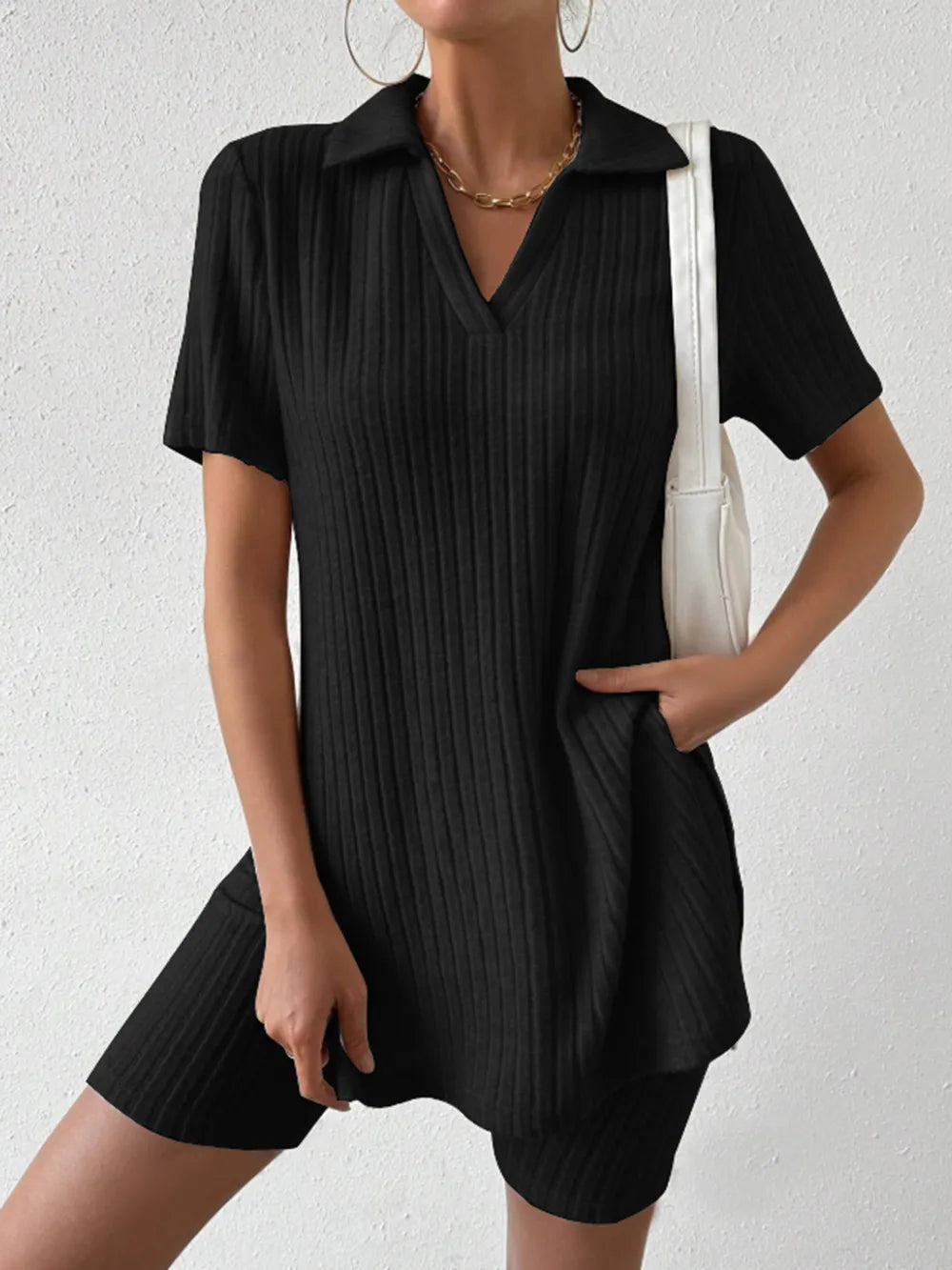 Johnny Collar Short Sleeve Top and Shorts Set - Korvel