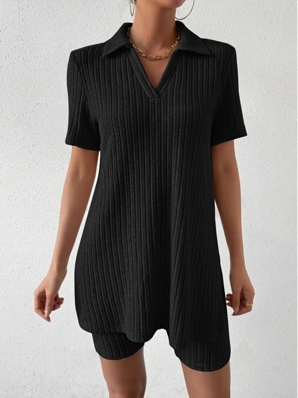 Johnny Collar Short Sleeve Top and Shorts Set - Korvel