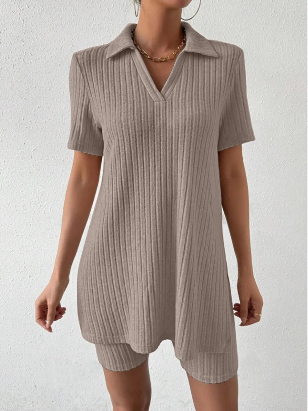 Johnny Collar Short Sleeve Top and Shorts Set - Korvel