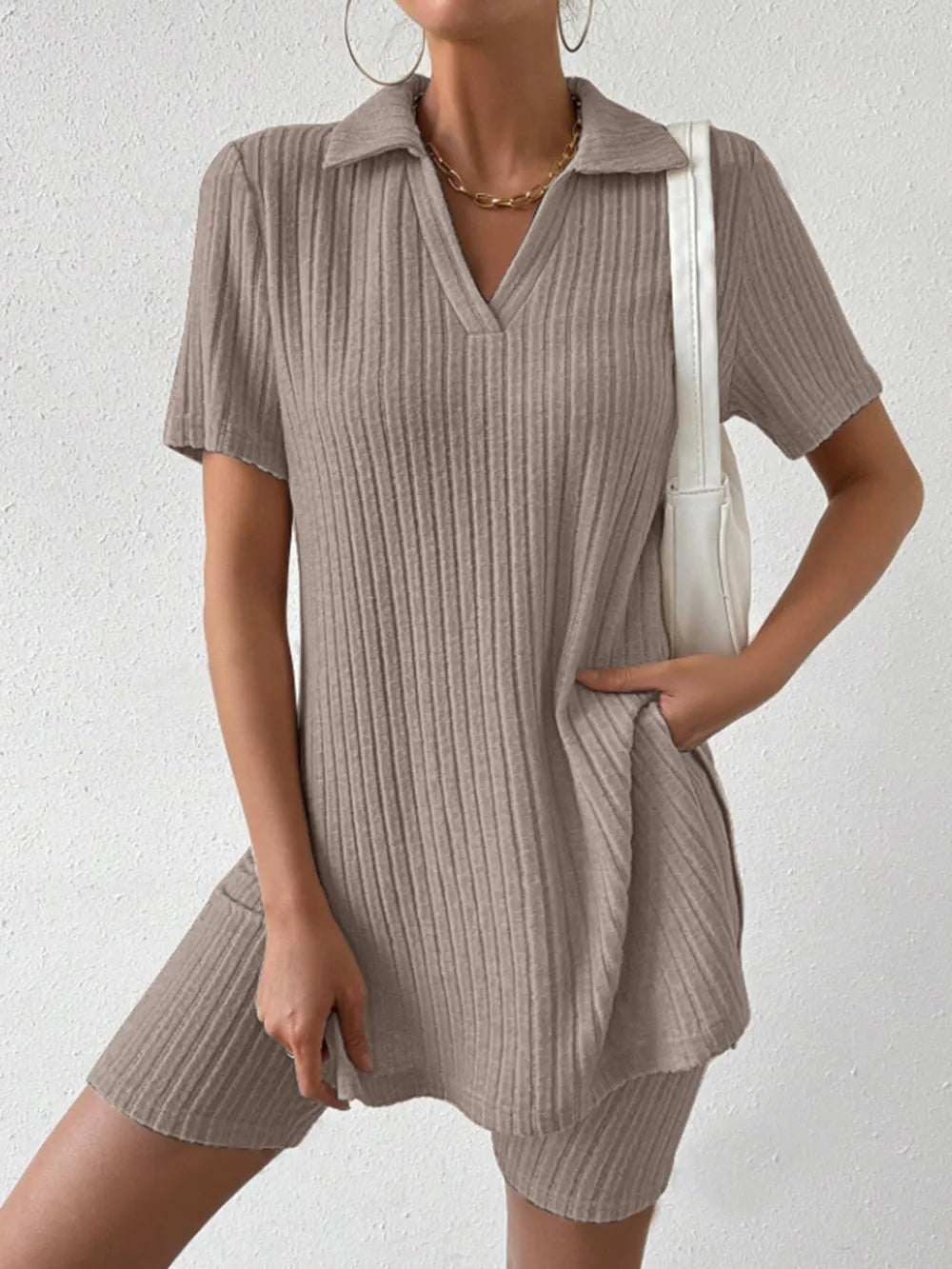 Johnny Collar Short Sleeve Top and Shorts Set - Korvel