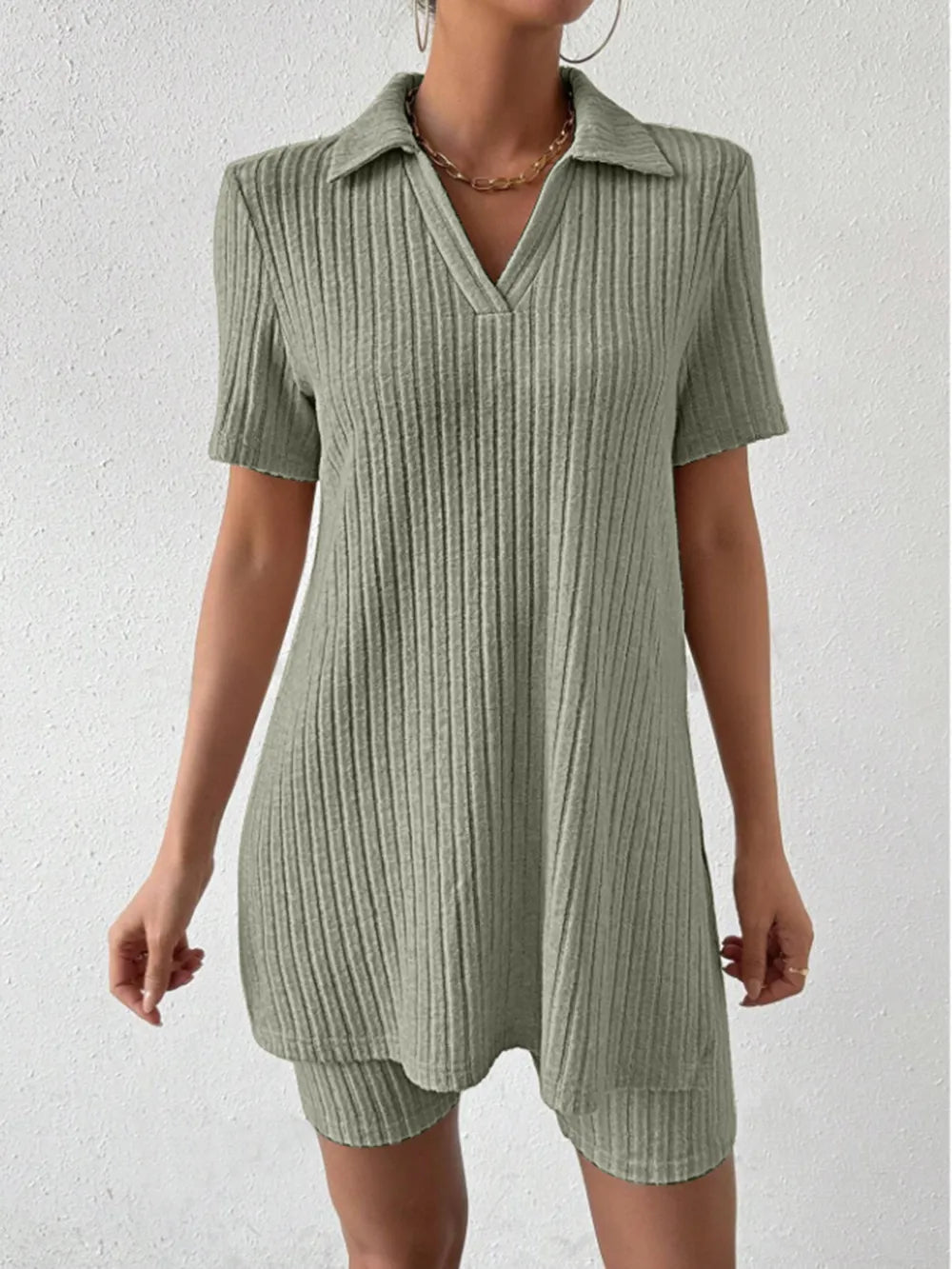 Johnny Collar Short Sleeve Top and Shorts Set - Korvel