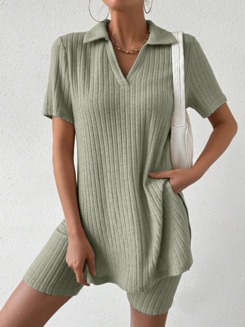 Johnny Collar Short Sleeve Top and Shorts Set - Korvel