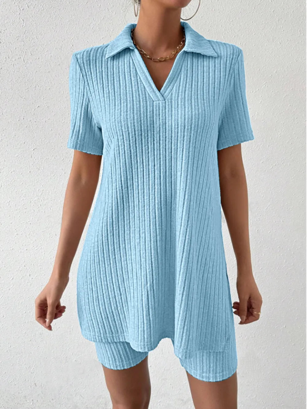 Johnny Collar Short Sleeve Top and Shorts Set - Korvel